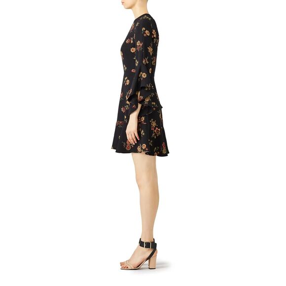 A.L.C. Black Floral Ruffle Cassidy 100% Silk Dress Size 14 - Picture 3 of 9